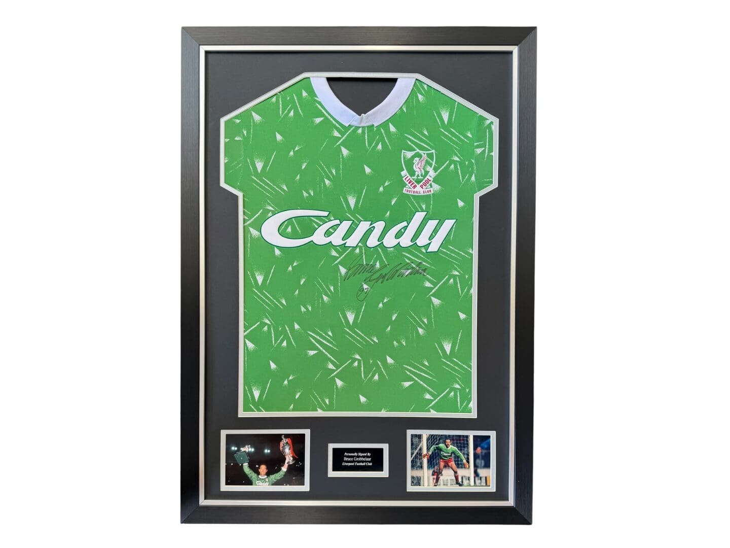 Bruce Grobbelaar Front signed green candy shirt