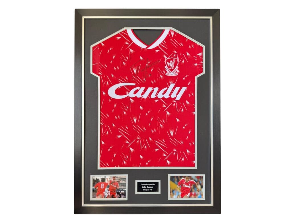John Barnes Liverpool home Red candy shirt front signed