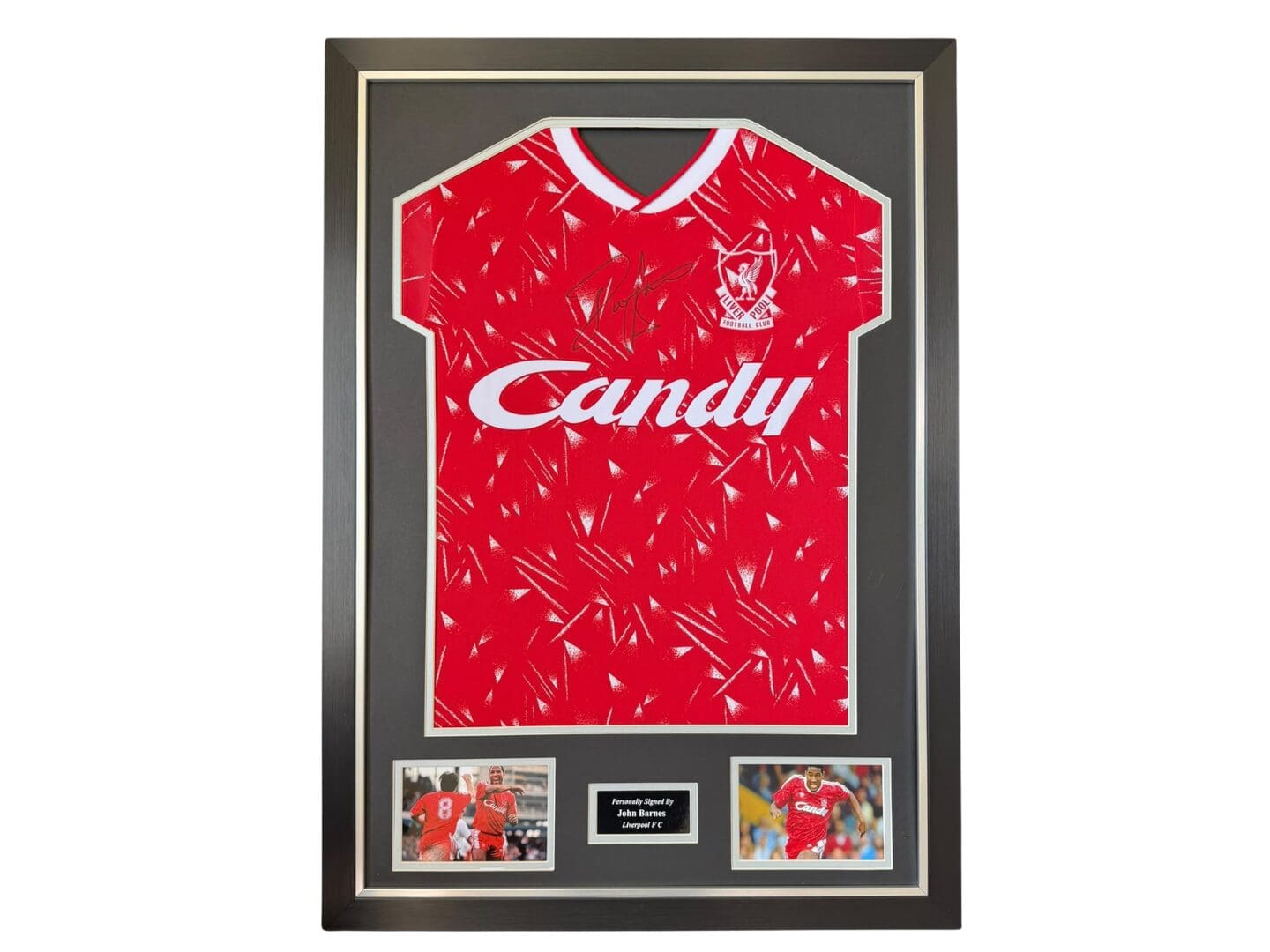 John Barnes Liverpool home Red candy shirt front signed